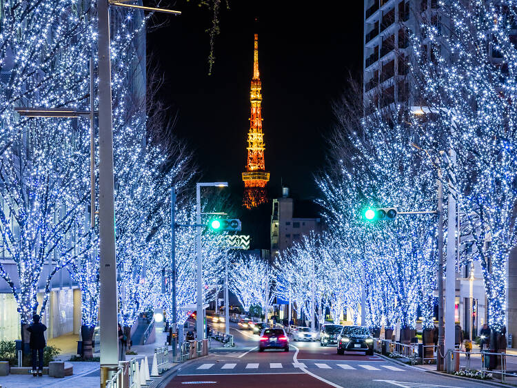 The streets of Tokyo gleaming with light for the holiday season